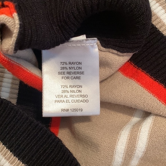 𝅺joseph A Striped Sweater 3/4 Length Sleeve Tan/Black and Orange Women’s XL - Picture 10 of 11